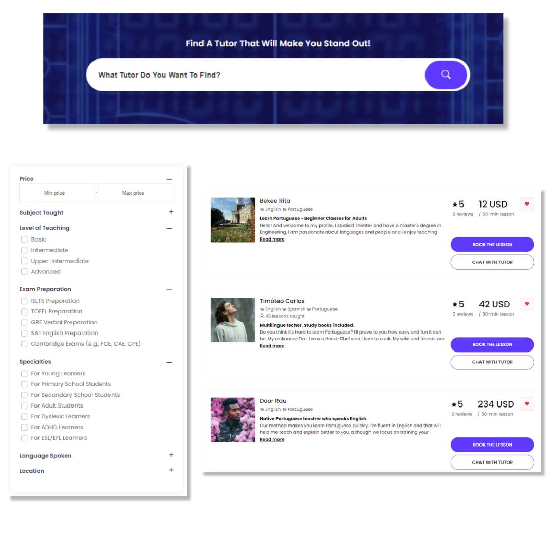 Easy tutors search
